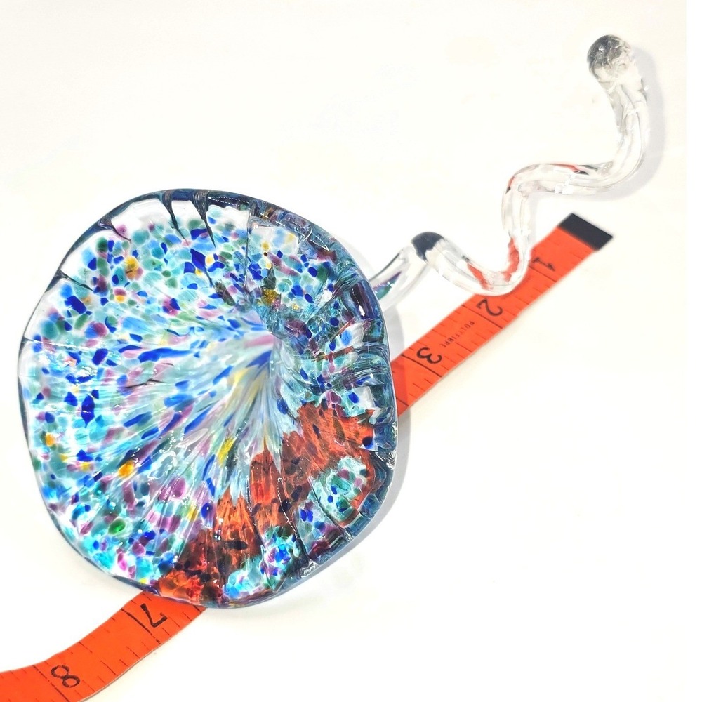 Abstract Hand Blown Art Glass Sculpture Vase Curled Stem Confetti - Picture 10 of 12